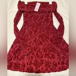 Elegant Red Rose Womens XS mini fit and flare dress NEW